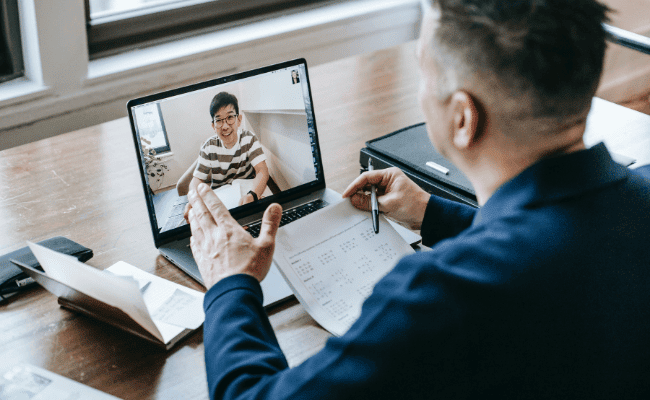 person holding virtual meeting on zoom